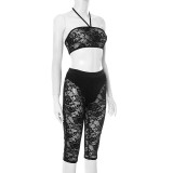 Sexy Tie Up Wrap Chest Vest Shorts Lace Suit GDSF-J25ST039