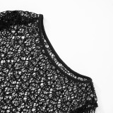 Hollow Out See-through Lace-up Shorts 3-piece Suit GDSF-G25ST088