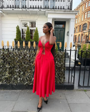 Sexy Solid Color Tie Up Tops And Long Skirts Suit  GCNE-72416