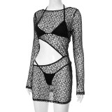 Hollow Out See-through Lace-up Shorts 3-piece Suit GDSF-G25ST088