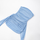 Mesh Tube Tops Pleated Bodycon Dress GDSF-D25DS136