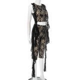 Lace See Through Sleeveless Two Piece Shorts Set GDSF-D25ST135