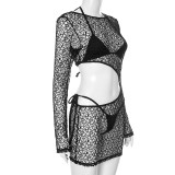 Hollow Out See-through Lace-up Shorts 3-piece Suit GDSF-G25ST088
