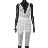 Deep V Neck Lace Tops And Seventh Pants Suit GDSF-J25ST036