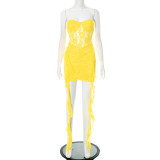 Solid Color Lace Ribbon Ruffles Mini Dress GDSF-G25DS105