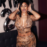 Leopard Print Halterneck Tie Up Two Piece Pants Set GDSF-D25ST133
