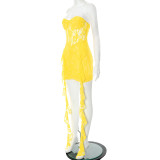 Solid Color Lace Ribbon Ruffles Mini Dress GDSF-G25DS105