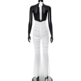 Backless Deep V Neck Ruffles Flare Jumpsuit GDSF-J25JP048