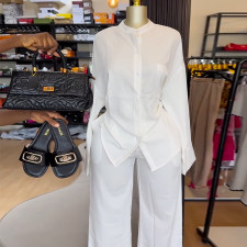 Solid Color Long Sleeve Shirt Wide leg Pants Suit GCNE-9236