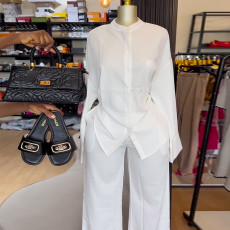 Solid Color Long Sleeve Shirt Wide leg Pants Suit GCNE-9236