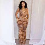 Leopard Print Halterneck Tie Up Two Piece Pants Set GDSF-D25ST133