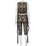 Lace See Through Sleeveless Two Piece Shorts Set GDSF-D25ST135