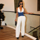 Contrast Color Halterneck Backless Jumpsuit GDSF-J25JP046
