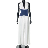 Contrast Color Halterneck Backless Jumpsuit GDSF-J25JP046