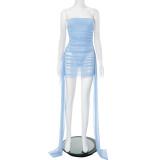 Mesh Tube Tops Pleated Bodycon Dress GDSF-D25DS136