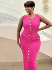 Solid Color Single Breasted Split  Maxi Dress SH-391358