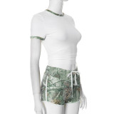 Print Contrast Color T Shirt Shorts Suit GDSF-D25ST109