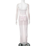 Plunge Bow Slightly Sheer Fishtail Dress  GDSF-Q25DS083