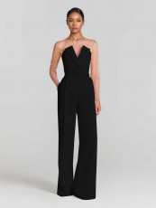 Solid Color Wrap Chest Slim Jumpsuit(With Belt) OD-8742