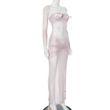 Plunge Bow Slightly Sheer Fishtail Dress  GDSF-Q25DS083
