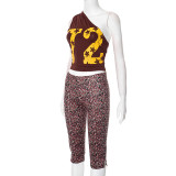Slash Shoulder Print Two Piece Pants Set GDSF-J25ST006