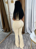 Solid Color Short Sleeve Sport Flare Pants Suit SFY-715