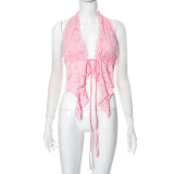 Deep V Neck Sleeveless Lace Halterneck Tops GDSF-D25TP106