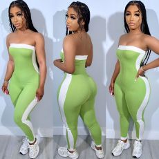 Contrast Color Wrap Chest Sport Skinny Jumpsuit GDIM-2518