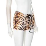 Tiger Print Tie-Up Skinny Shorts GDSF-D25PT099