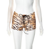 Tiger Print Tie-Up Skinny Shorts GDSF-D25PT099