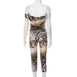 One Shoulder Print Skinny Two Piece Pants Set GDSF-K25ST025