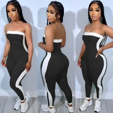 Contrast Color Wrap Chest Sport Skinny Jumpsuit GDIM-2518