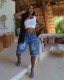 Loose Casual Big Pockets Tassel Denim Shorts QXTF-8505
