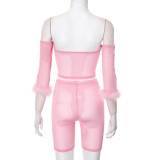 One Shoulder Tassel See Through Two Piece Set GDSF-Q25ST092