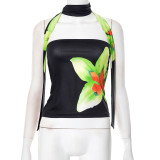 One Shoulder Flower Print Tops GDSF-D25TP090
