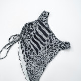 Backless Zebra Print Slant Shoulder Lace-Up Top Shorts Set GDSF-J25ST021