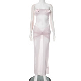 Plunge Bow Slightly Sheer Fishtail Dress  GDSF-Q25DS083