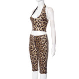 Leopard Print Sequin Sling Vest Seventh Pants Suit GDSF-J25ST027