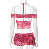 Print Halterneck Sexy Tops Ang Skirts Two Piece Set GDSF-Q25ST102