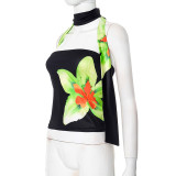 One Shoulder Flower Print Tops GDSF-D25TP090