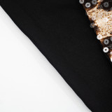 Leopard Print Sequin Sling Vest Seventh Pants Suit GDSF-J25ST027