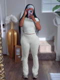 Solid Color Short Sleeve Sport Flare Pants Suit SFY-715