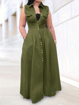 Solid Color Sleeveless Single-breasted Maxi Dress SH-391375