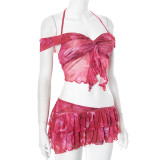 Print Halterneck Sexy Tops Ang Skirts Two Piece Set GDSF-Q25ST102