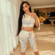 Leopard Print Slash Shoulder Vest Shorts Suit GDSF-J25ST018