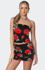 Sexy Print Wrap Chest Top Skirt 2 Piece Set GXYF-0469