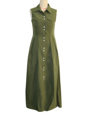 Solid Color Sleeveless Single-breasted Maxi Dress SH-391375