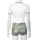 Print Contrast Color T Shirt Shorts Suit GDSF-D25ST109