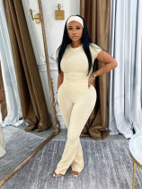 Solid Color Short Sleeve Sport Flare Pants Suit SFY-715