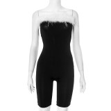 Color Block Hair Collar Wrap Skinny Romper GDSF-D25RP067